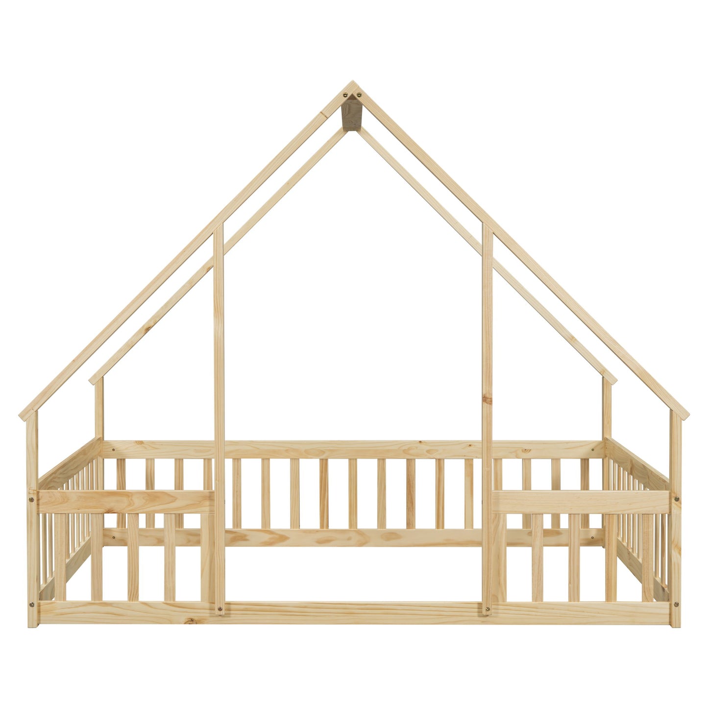 Wood House-Shaped Floor Bed With Fence, Guardrails - The Sleep Loft - Online Mattress Showroom NYC