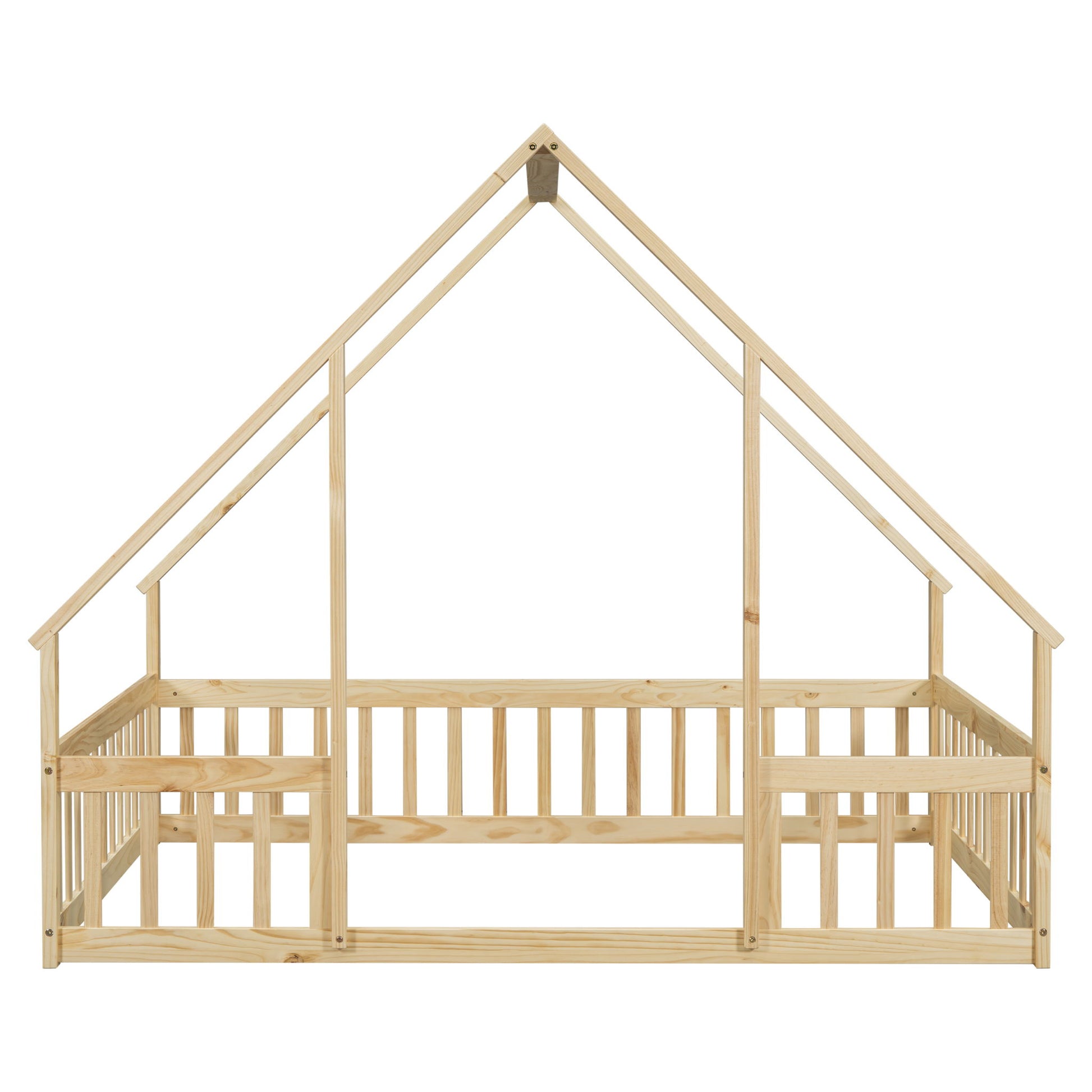 Wood House-Shaped Floor Bed With Fence, Guardrails - The Sleep Loft - Online Mattress Showroom NYC