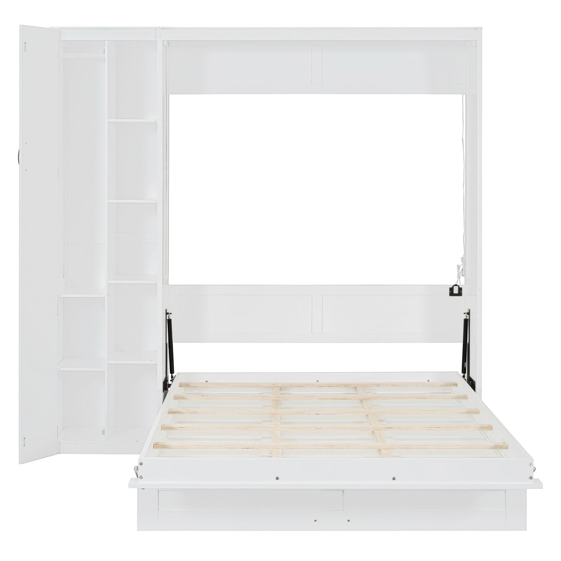 Murphy Wall Bed With Shelves, Wardrobe And LED Lights - The Sleep Loft - Online Mattress Showroom NYC