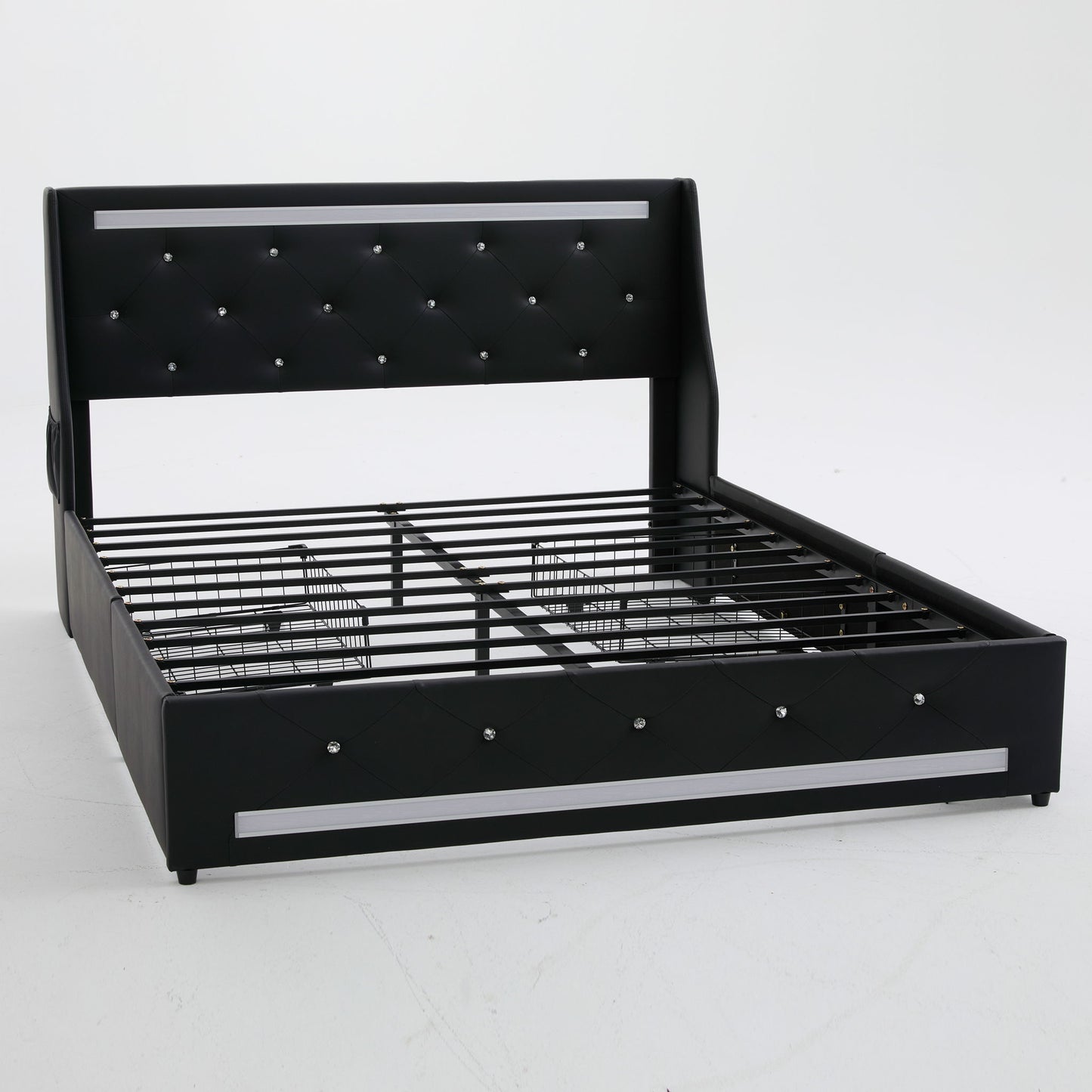 Wingback Upholstered Bed Frame With LED Lights, Charging Station - The Sleep Loft - Online Mattress Showroom NYC