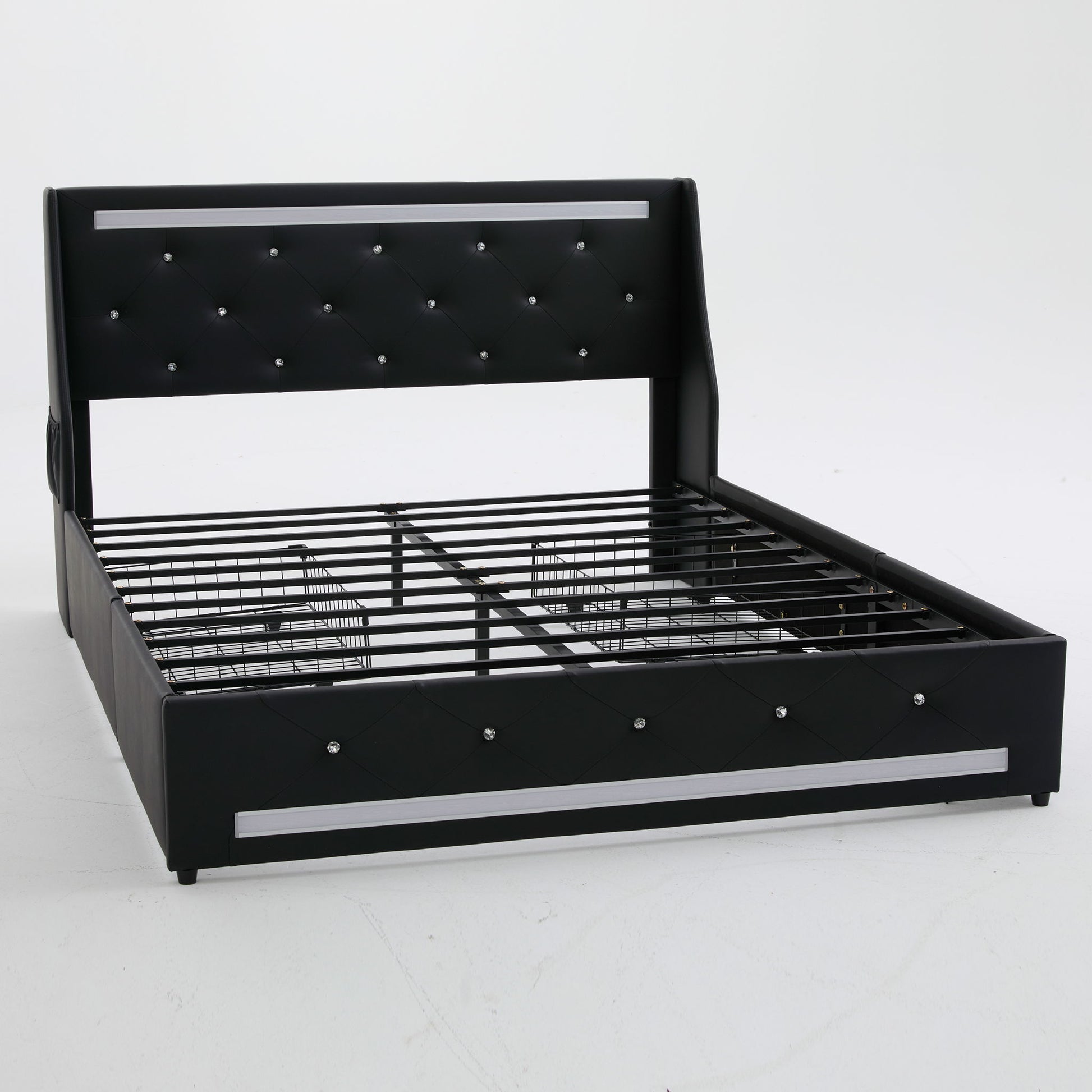 Wingback Upholstered Bed Frame With LED Lights, Charging Station - The Sleep Loft - Online Mattress Showroom NYC