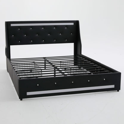 Wingback Upholstered Bed Frame With LED Lights, Charging Station - The Sleep Loft - Online Mattress Showroom NYC
