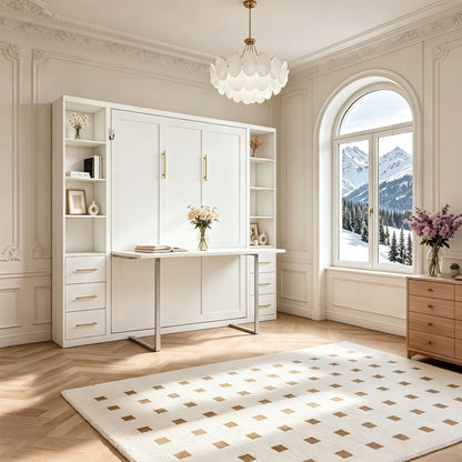 Queen Size Murphy Wall Bed With Side Storage Cabinets - White - The Sleep Loft - Online Mattress Showroom NYC