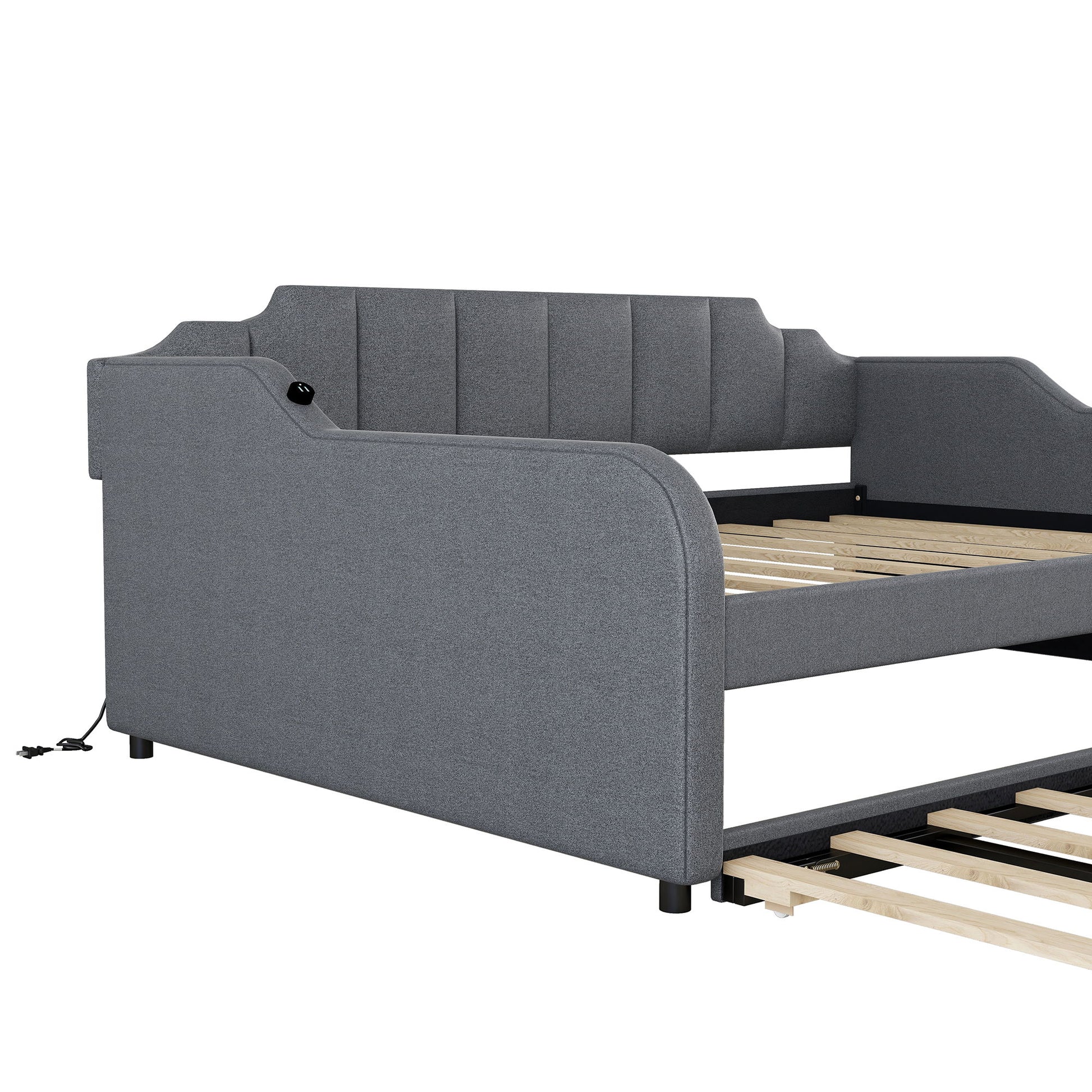 Full Size Upholstered Daybed With Trundle And USB Charging - Gray - The Sleep Loft - Online Mattress Showroom NYC