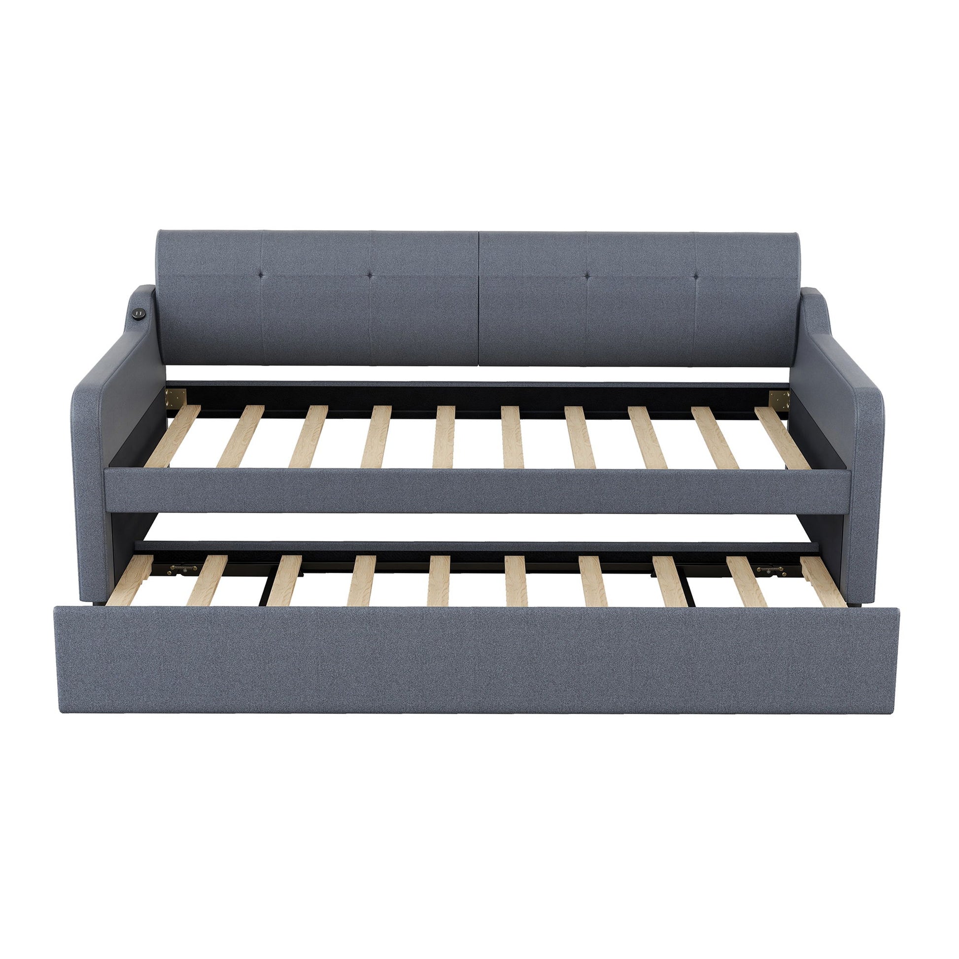 Upholstered Daybed With Trundle And USB Charging - The Sleep Loft - Online Mattress Showroom NYC