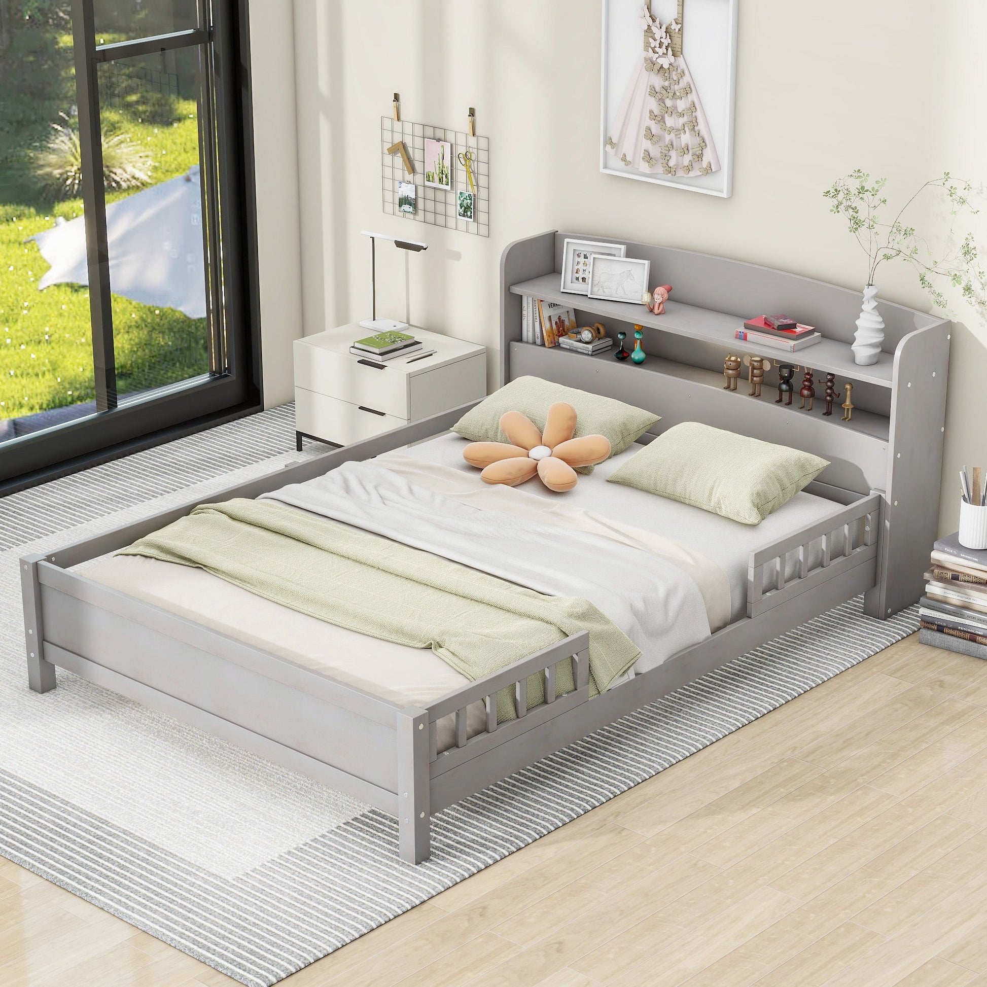 Wood Platform Bed With Built In LED Light, Storage Headboard And Guardrail - The Sleep Loft - Online Mattress Showroom NYC