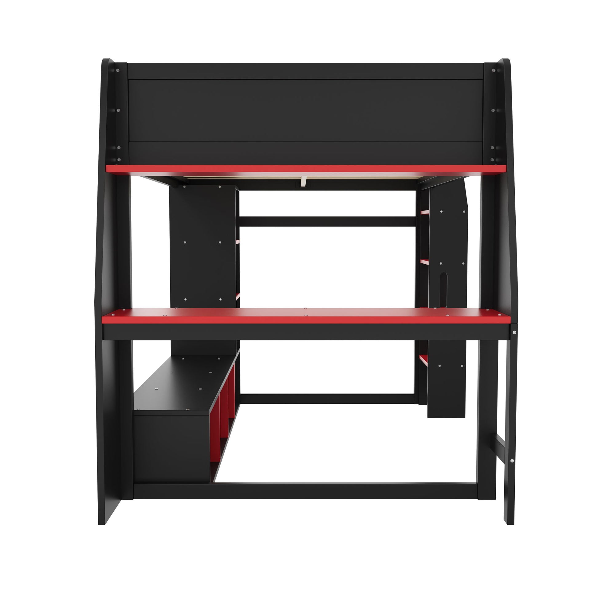 Gaming Loft Bed With Desk, Multi Storage Shelves, LED Lighting, And Hanging Clothes Rack - The Sleep Loft - Online Mattress Showroom NYC