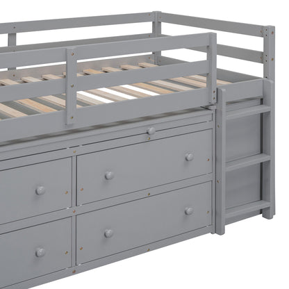 Loft Bed With Retractable Writing Desk And 4 Drawers, With Lateral Portable Desk And Shelves - The Sleep Loft - Online Mattress Showroom NYC