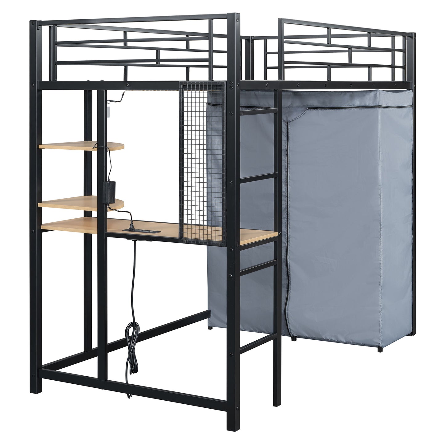 Loft Bed With Desk, Shelves, Power Outlet, LED Light And Wardrobe - The Sleep Loft - Online Mattress Showroom NYC