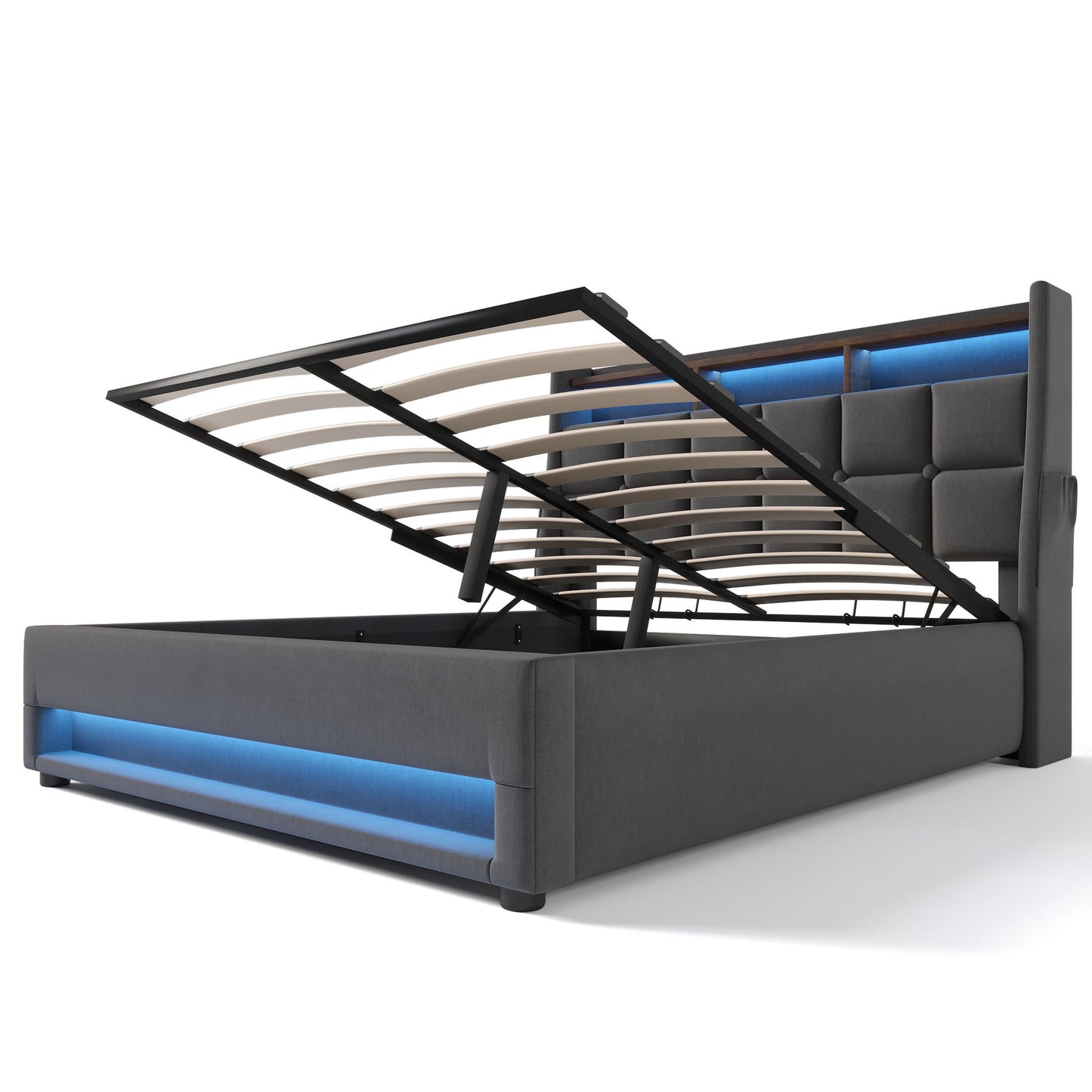 Upholstered Platform Bed With A Hydraulic Storage System, LED And USB Charging (Without Mattress) - The Sleep Loft - Online Mattress Showroom NYC
