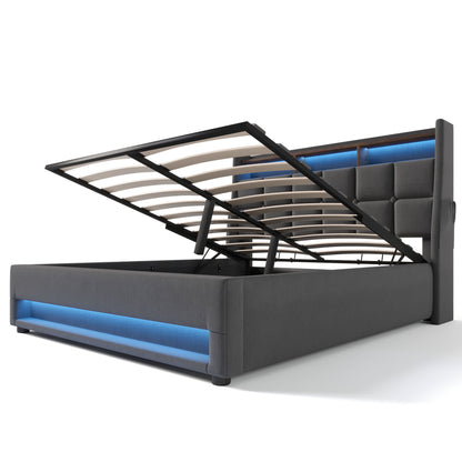 Upholstered Platform Bed With A Hydraulic Storage System, LED And USB Charging (Without Mattress) - The Sleep Loft - Online Mattress Showroom NYC