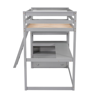 Modern Loft Bed With Built In Desk, Shelves, And 2 Drawers - The Sleep Loft - Online Mattress Showroom NYC
