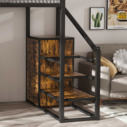 Full Size Loft Bed With Desk & Wardrobe Heavy Frame, Built In Staircase, Storage Rack & Shelves Gaming Bed - Black - The Sleep Loft - Online Mattress Showroom NYC