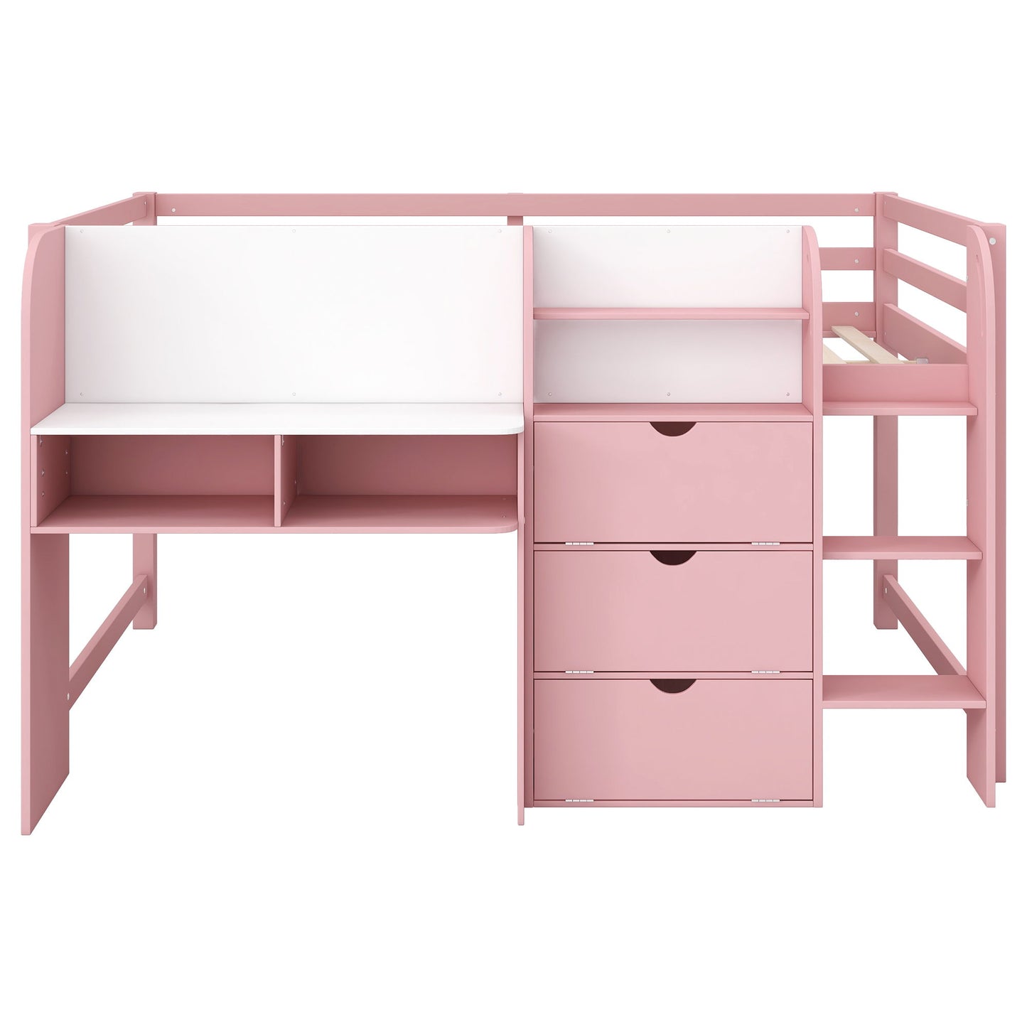 Low Loft Bed With Built In Desk, Storage Cabinets, Open Bookcase And Doodle board - The Sleep Loft - Online Mattress Showroom NYC