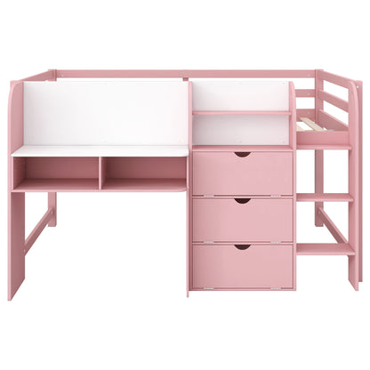 Low Loft Bed With Built In Desk, Storage Cabinets, Open Bookcase And Doodle board - The Sleep Loft - Online Mattress Showroom NYC