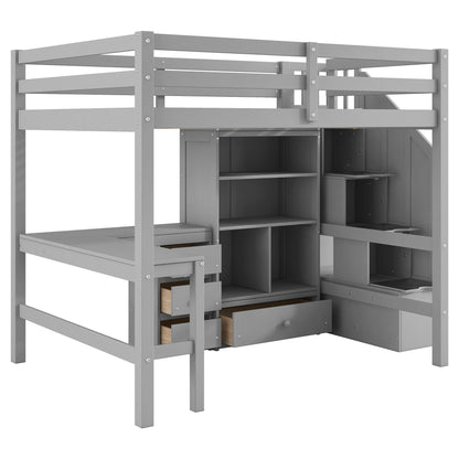 Loft Bed & L Shaped Desk, Drawers, Cabinet, And Storage Staircase - The Sleep Loft - Online Mattress Showroom NYC
