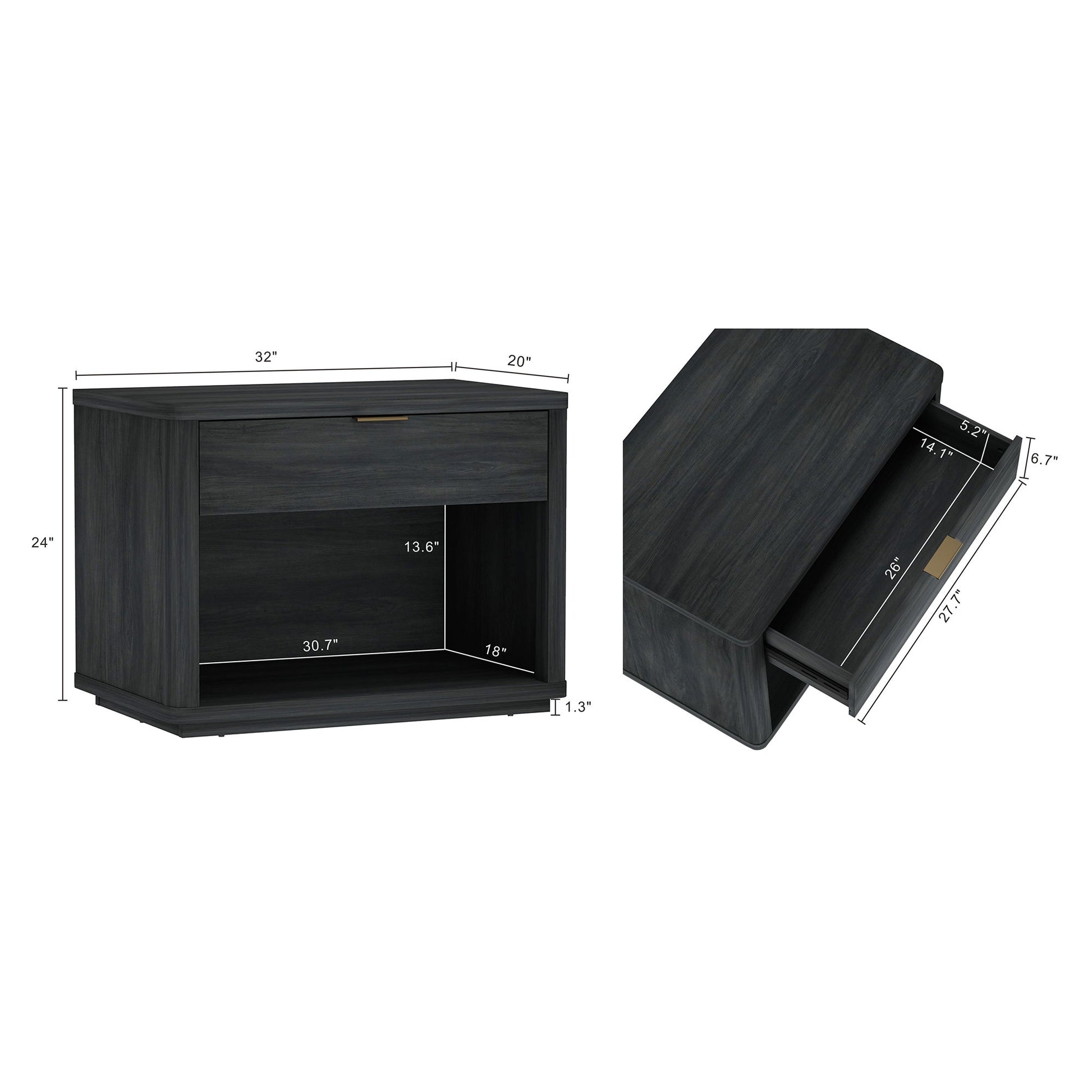 Evelyn - Nightstand With 1 Drawer And Open Shelf - The Sleep Loft - Online Mattress Showroom NYC