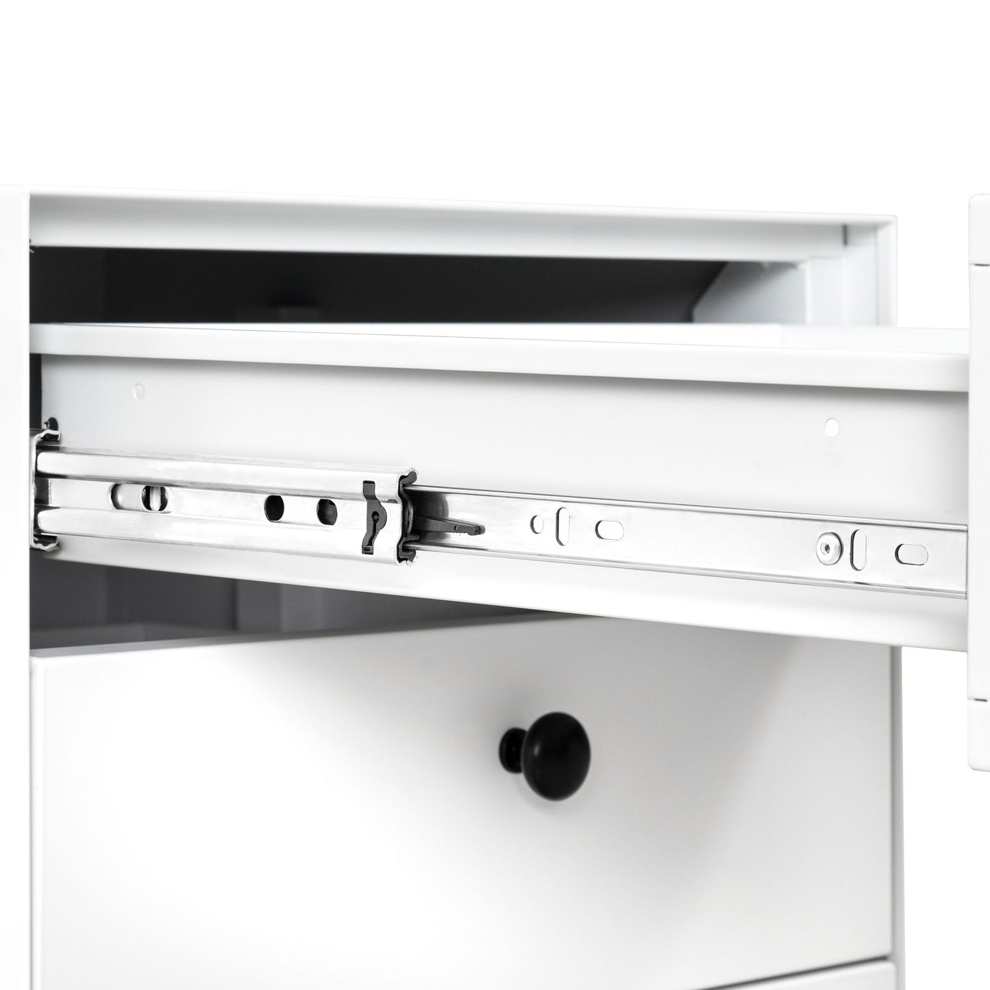 Modern Night Stand Storage Cabinet For Living Room Bedroom, Steel Cabinet With 3 Drawers, Bedside Furniture, Circular Handle - White - The Sleep Loft - Online Mattress Showroom NYC