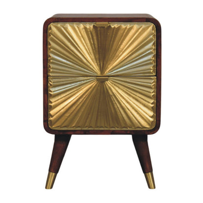 Avora - Brass Embossed 2 Drawer Nightstand - Brown / Golden - The Sleep Loft - Online Mattress Showroom NYC