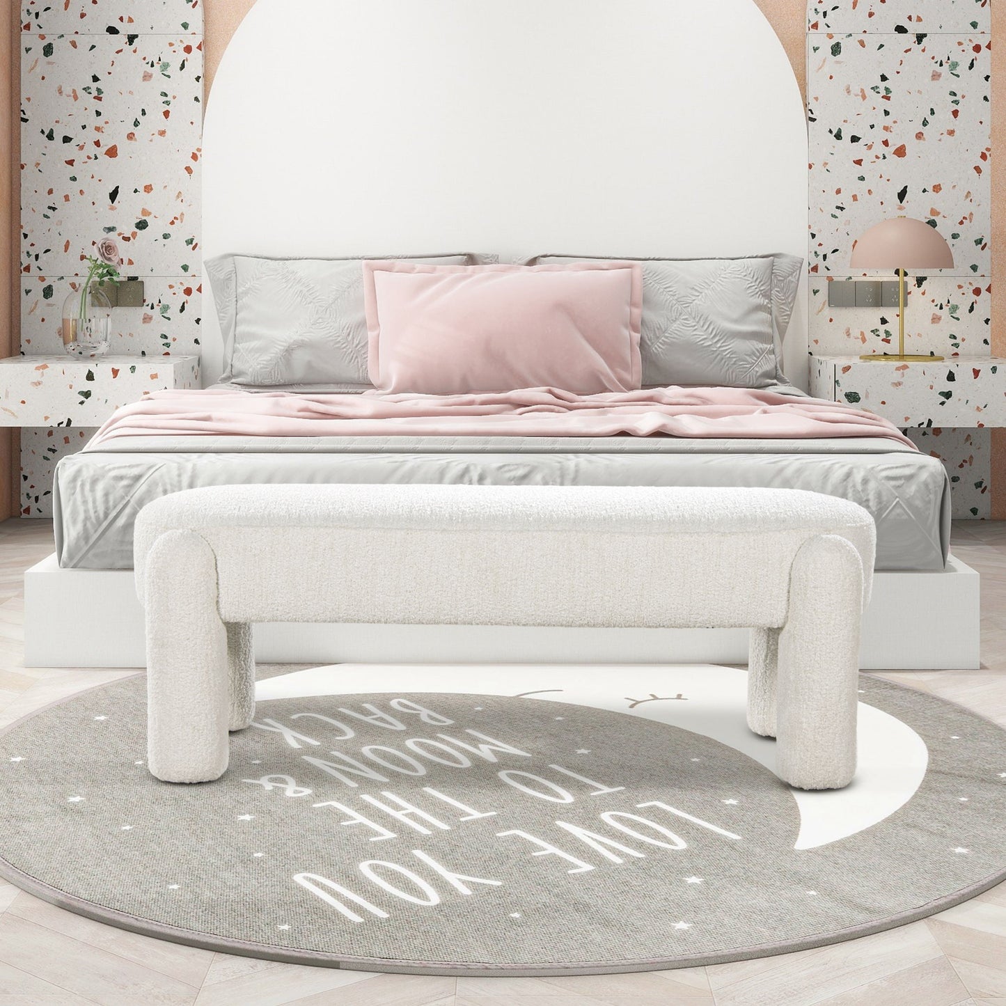 Hugo - Oval Fully Upholstered Bench - Milk Cream White - The Sleep Loft - Online Mattress Showroom NYC