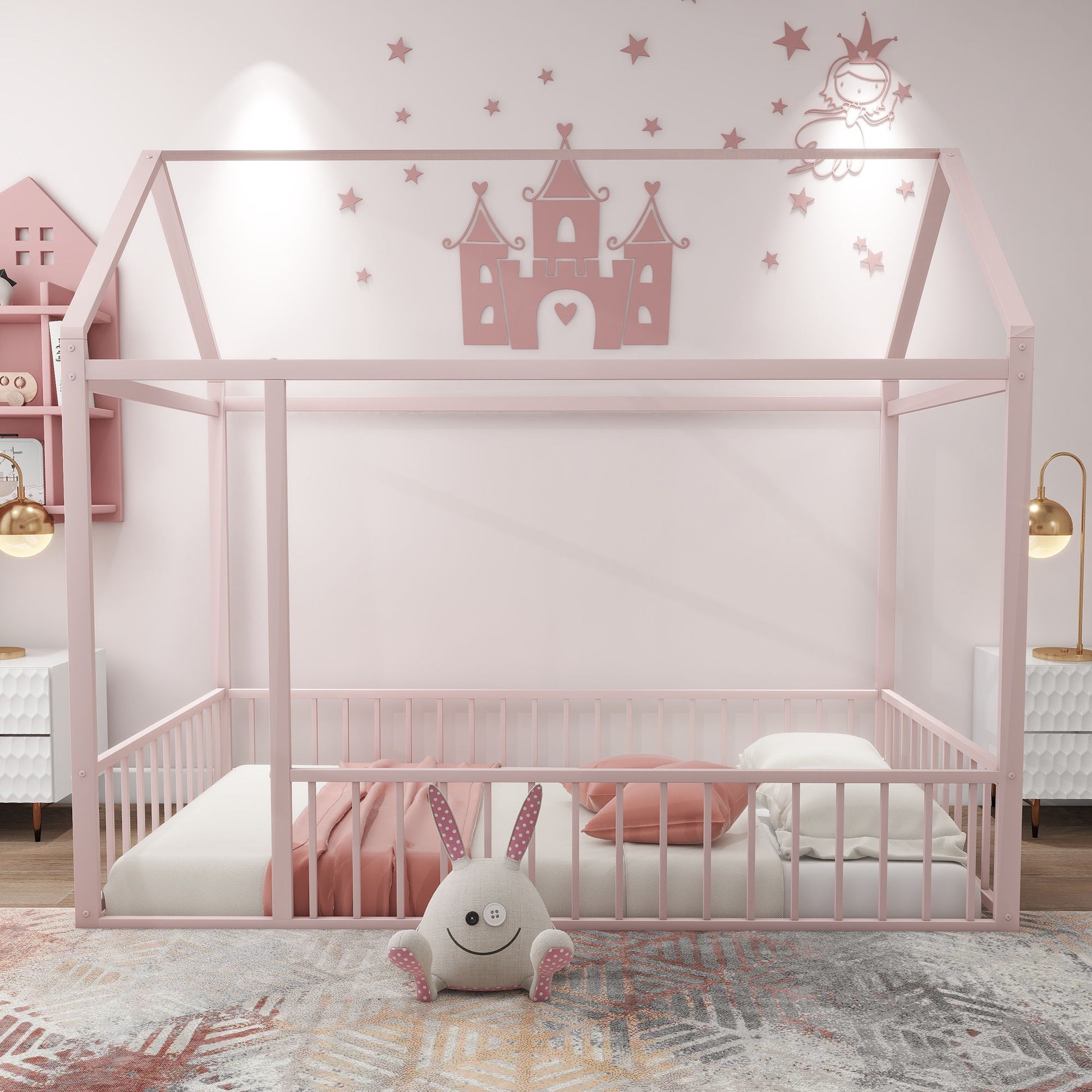 Metal Bed House Bed Frame With Fence - The Sleep Loft - Online Mattress Showroom NYC