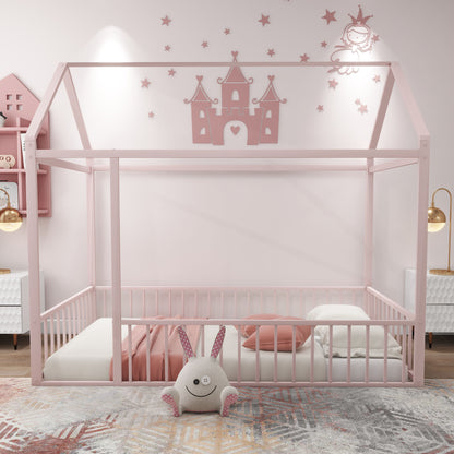 Metal Bed House Bed Frame With Fence - The Sleep Loft - Online Mattress Showroom NYC