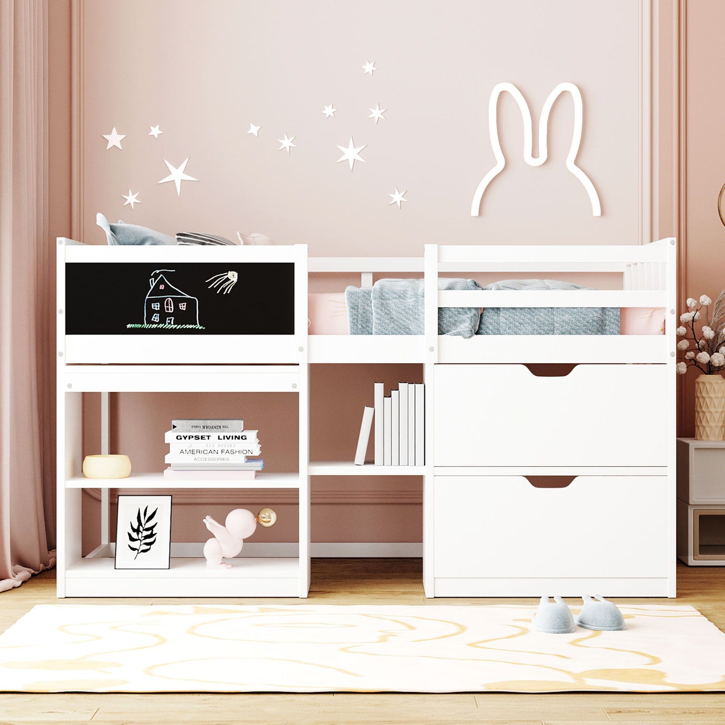 Low Loft Bed With Rolling Desk, Shelf And Drawers - The Sleep Loft - Online Mattress Showroom NYC
