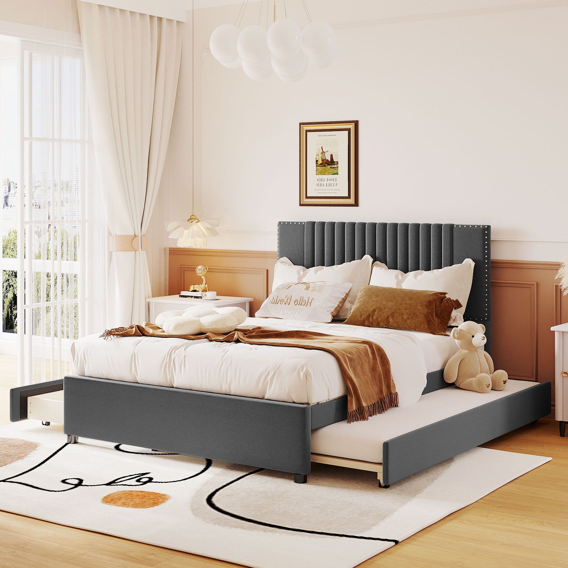 Upholstered Platform Bed With Drawers, Classic Headboard Design - The Sleep Loft - Online Mattress Showroom NYC