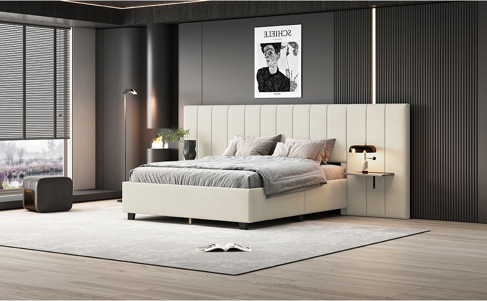 Upholstered Platform Bed With Big Headboard - The Sleep Loft - Online Mattress Showroom NYC