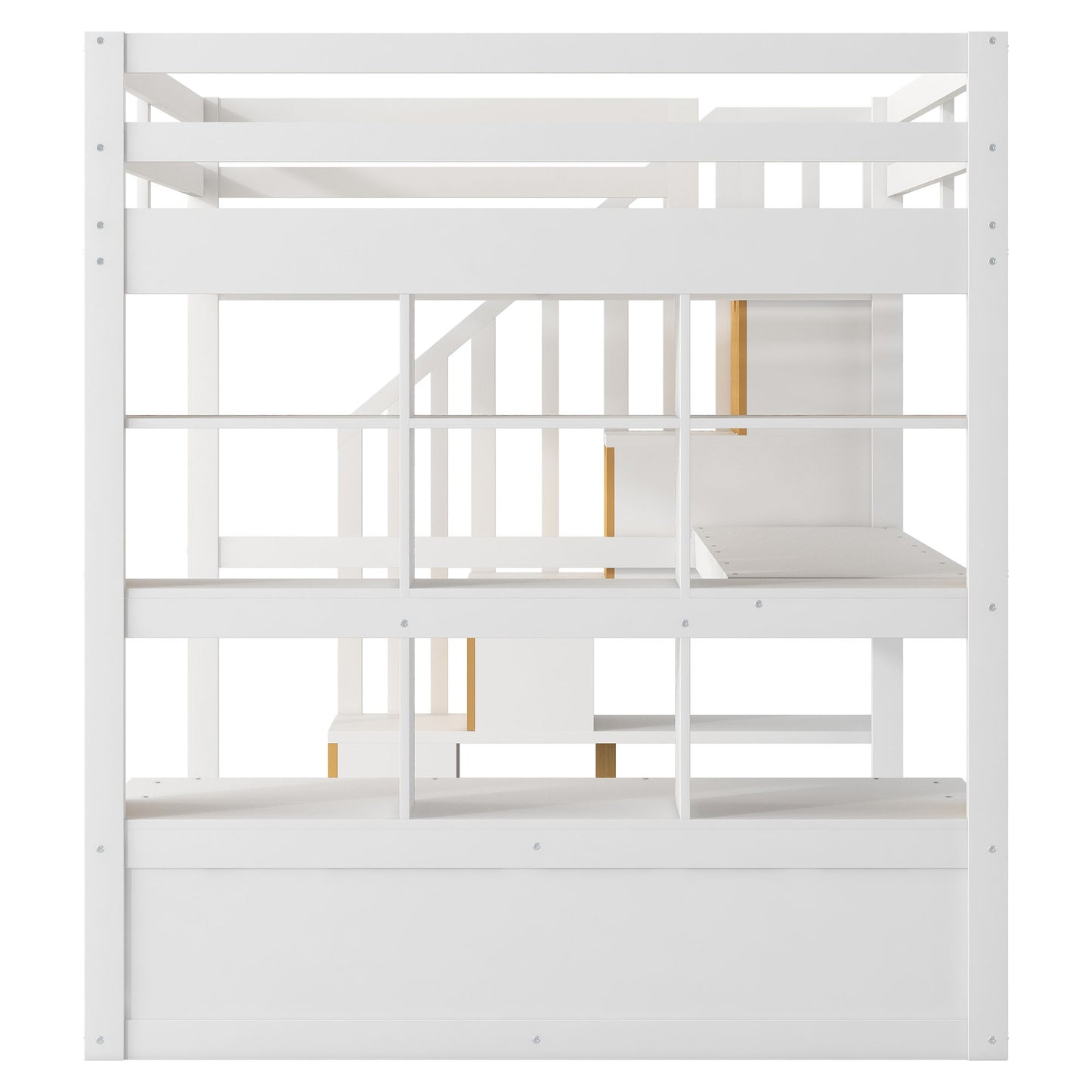 Full Size Loft Bed With Desk And Shelves, 2 Built In Drawers, Storage Staircase - Natural / White - The Sleep Loft - Online Mattress Showroom NYC