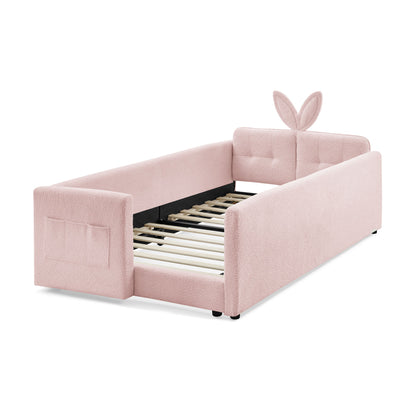 Cute Rabbit Ear Upholstered Platform Bed Frame With Safety Rail - The Sleep Loft - Online Mattress Showroom NYC
