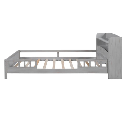 Wood Platform Bed With Built In LED Light, Storage Headboard And Guardrail - The Sleep Loft - Online Mattress Showroom NYC
