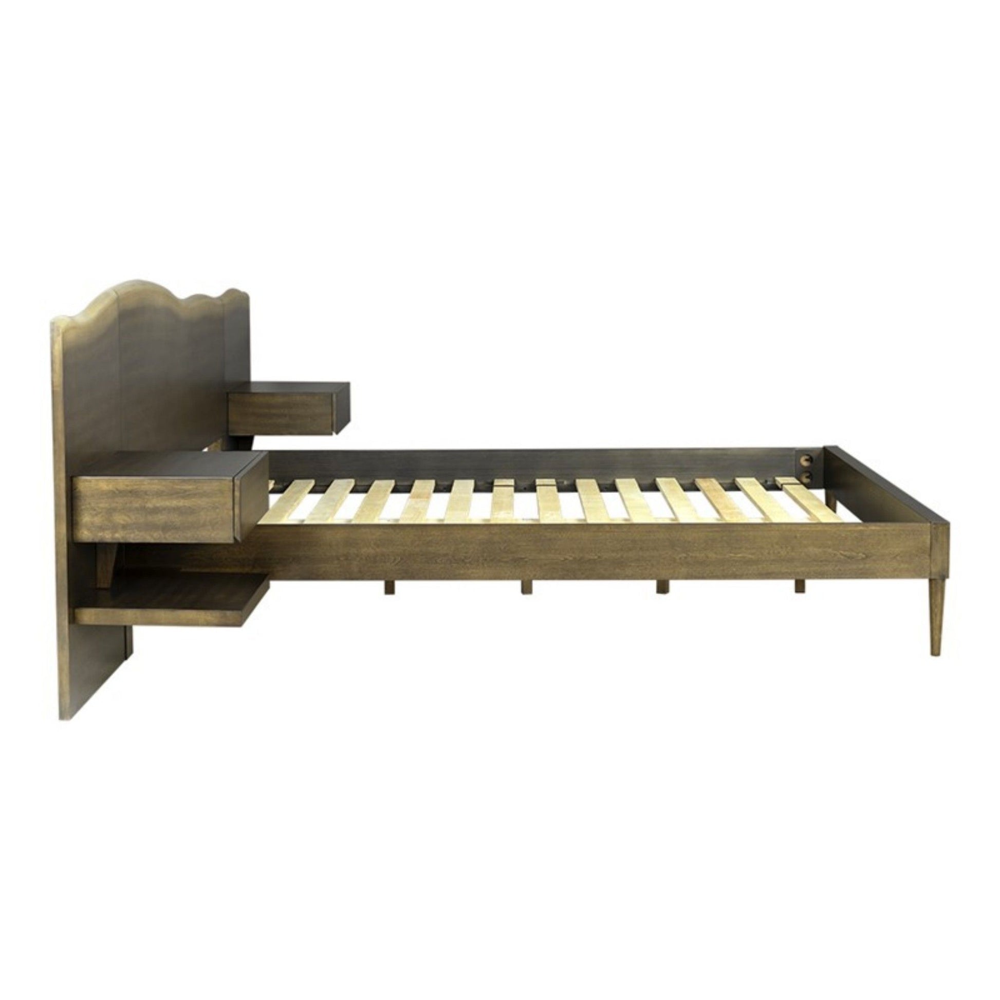 Queen Size Platform Bed Frame With Live Edge Headboard, Built In Nightstands - Dark Brown - The Sleep Loft - Online Mattress Showroom NYC