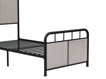 Twin Size Linen Upholstered Platform Metal Bed Frame With Fabric Headboard And Footboard - Brown - The Sleep Loft - Online Mattress Showroom NYC