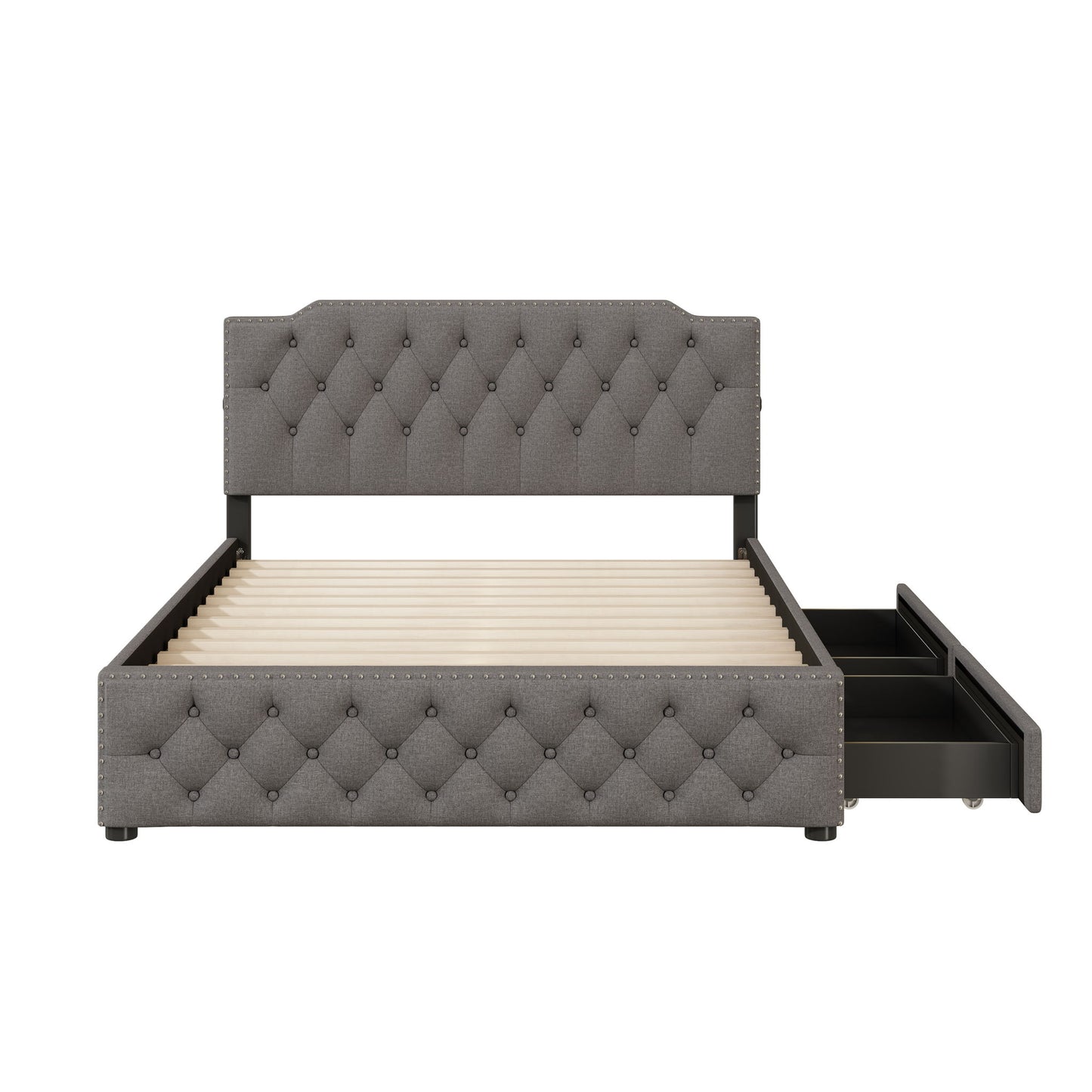 Upholstered Platform Bed With 2 Drawers And 2 Sets Of USB Ports On Each Side, Linen Fabric - The Sleep Loft - Online Mattress Showroom NYC