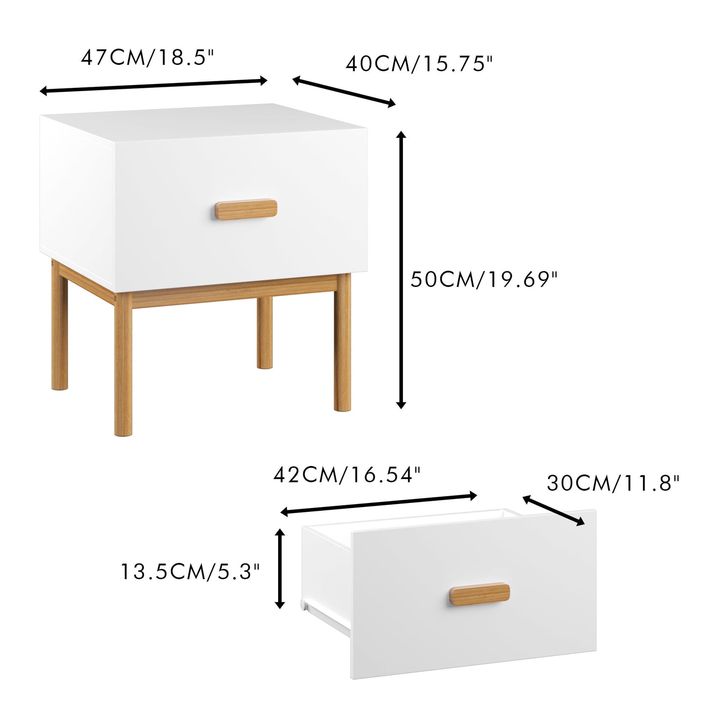 Nightstand With Drawer, Minimalist Bedside Table With Handle For Bedroom - White - The Sleep Loft - Online Mattress Showroom NYC