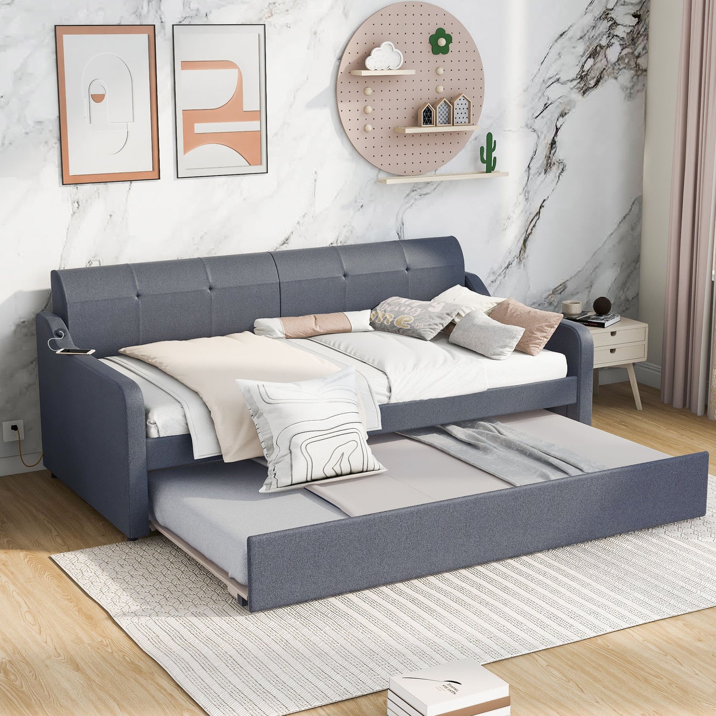 Upholstered Daybed With Trundle And USB Charging - The Sleep Loft - Online Mattress Showroom NYC