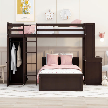 Loft Bed With A Stand Alone Bed, Shelves, Desk, And Wardrobe - The Sleep Loft - Online Mattress Showroom NYC