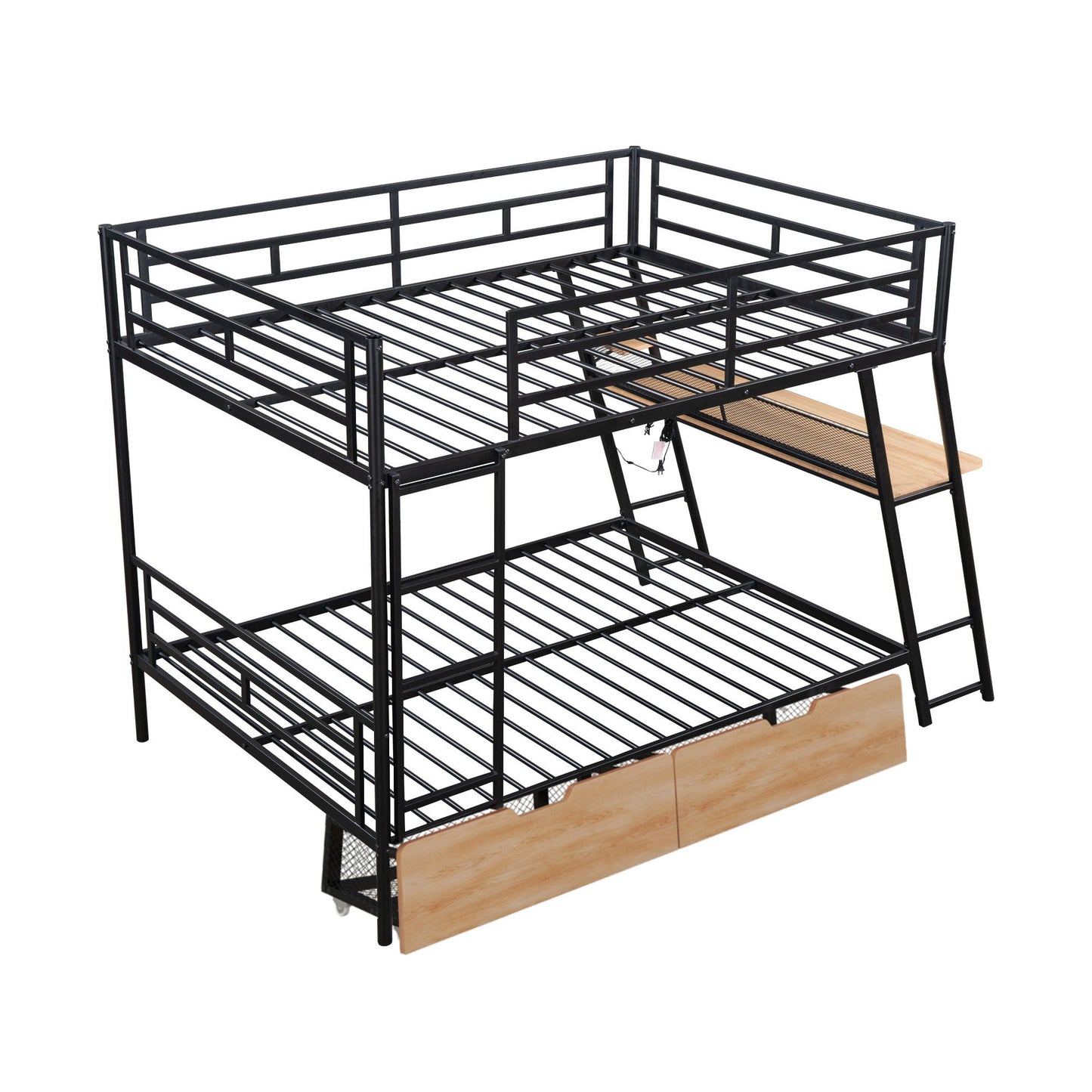 Full Size Bunk Bed With Built In Desk, Light, And 2 Drawers - Black - The Sleep Loft - Online Mattress Showroom NYC
