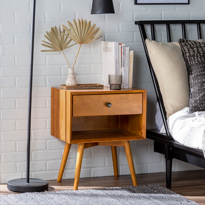 Mid-Century Modern Single Drawer Solid Wood Nightstand - The Sleep Loft - Online Mattress Showroom NYC