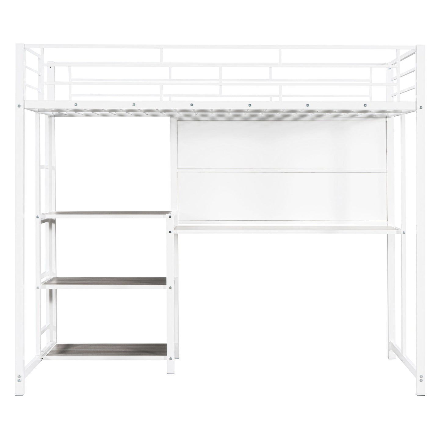 Metal Loft Bed With Desk, 3 Shelves And Ladder - The Sleep Loft - Online Mattress Showroom NYC