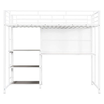 Metal Loft Bed With Desk, 3 Shelves And Ladder - The Sleep Loft - Online Mattress Showroom NYC