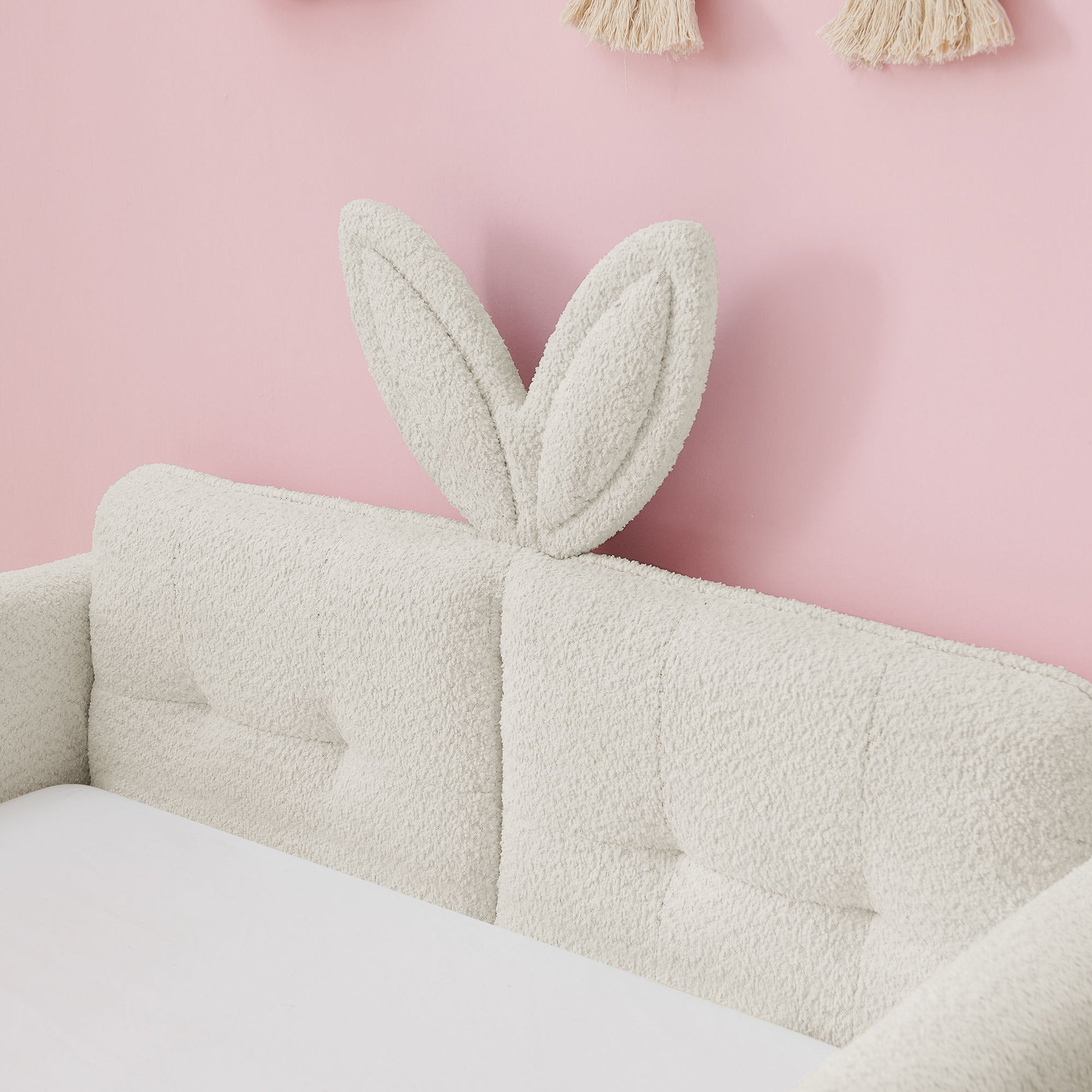 Cute Rabbit Ear Upholstered Platform Bed Frame With Safety Rail - The Sleep Loft - Online Mattress Showroom NYC