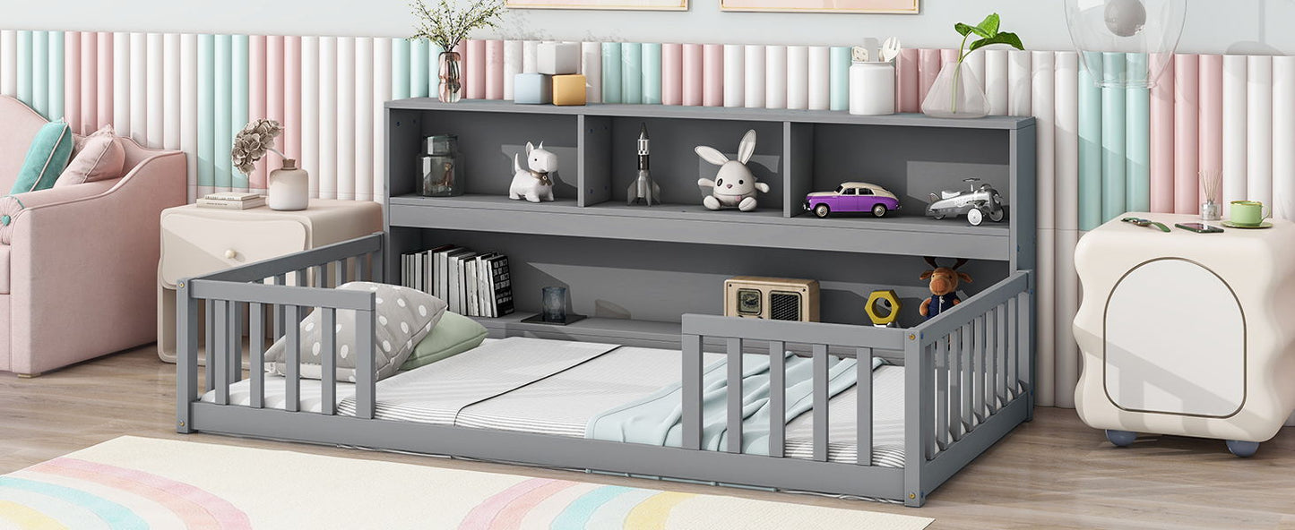 Floor Bed With Bedside Bookcase, Shelves, Guardrails - The Sleep Loft - Online Mattress Showroom NYC
