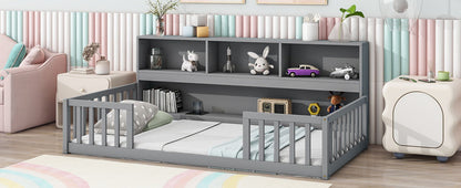 Floor Bed With Bedside Bookcase, Shelves, Guardrails - The Sleep Loft - Online Mattress Showroom NYC