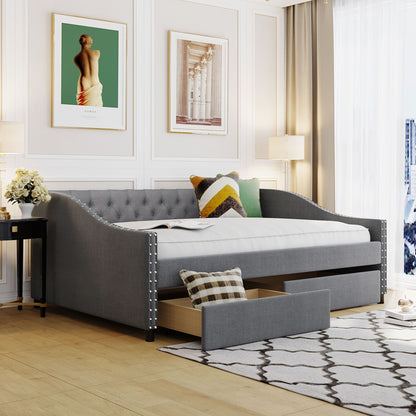 Upholstered Daybed With Two Drawers, Wood Slat Support - The Sleep Loft - Online Mattress Showroom NYC