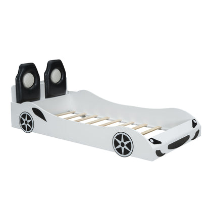 Race Car Shaped Platform Bed With LED And Upholstered Backrest In - The Sleep Loft - Online Mattress Showroom NYC