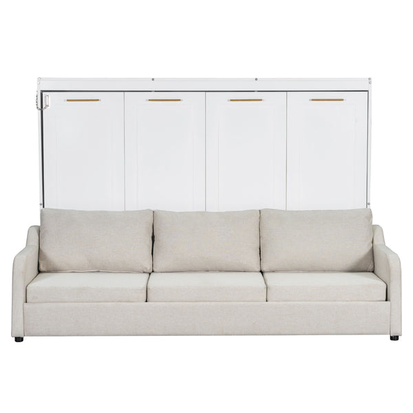 Murphy Cabinet Bed With Folding Sofa, Built In Storage Shelves And LED Light