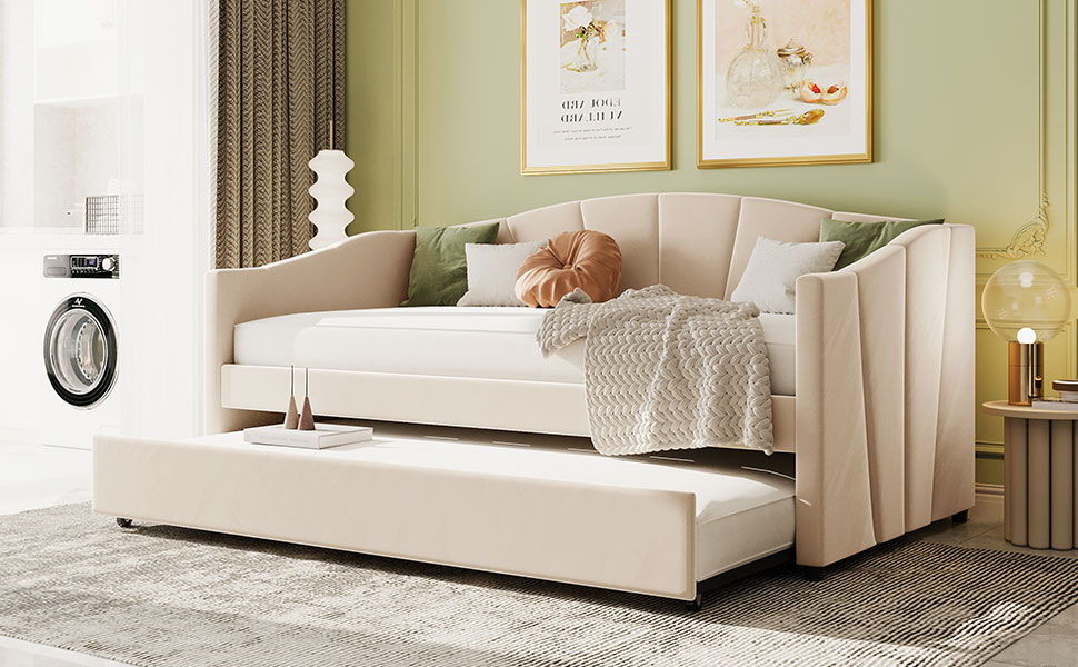 Upholstered Daybed Sofa Bed With Trundle Bed And Wood Slat - The Sleep Loft - Online Mattress Showroom NYC