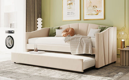 Upholstered Daybed Sofa Bed With Trundle Bed And Wood Slat - The Sleep Loft - Online Mattress Showroom NYC